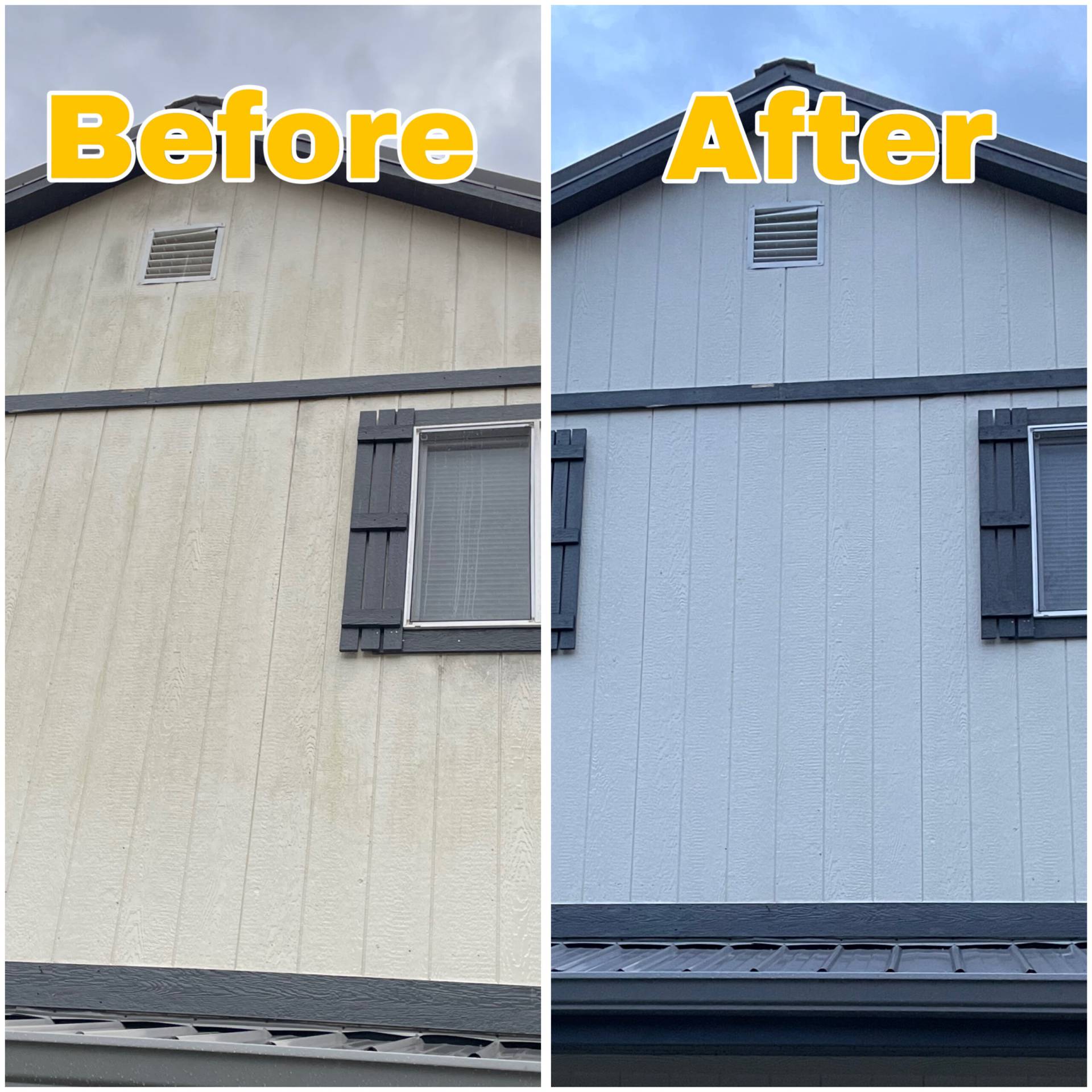 House washing removing years of dirt from vinyl exterior.