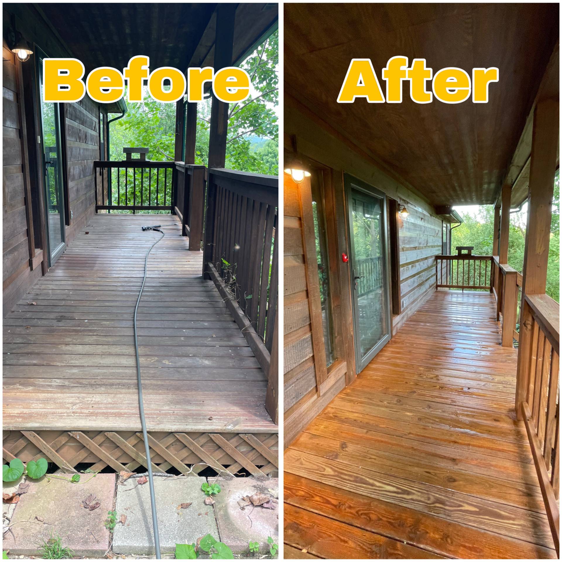 Pressure washing deck in Sevierville to prepare for staining.