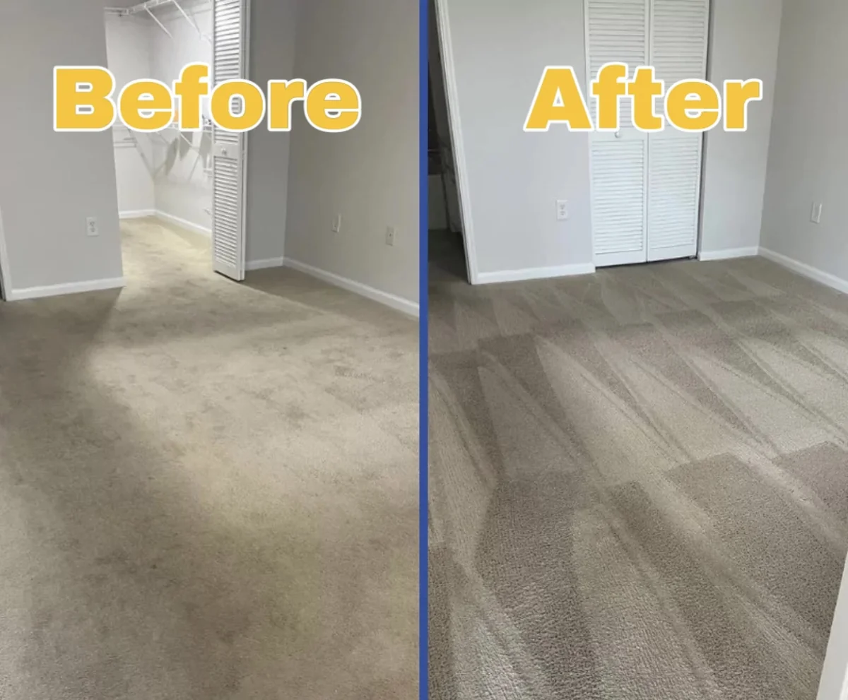 Before and after carpet cleaning in Sevierville TN, showing deep removal of dirt and stains for fresh, restored carpet appearance.