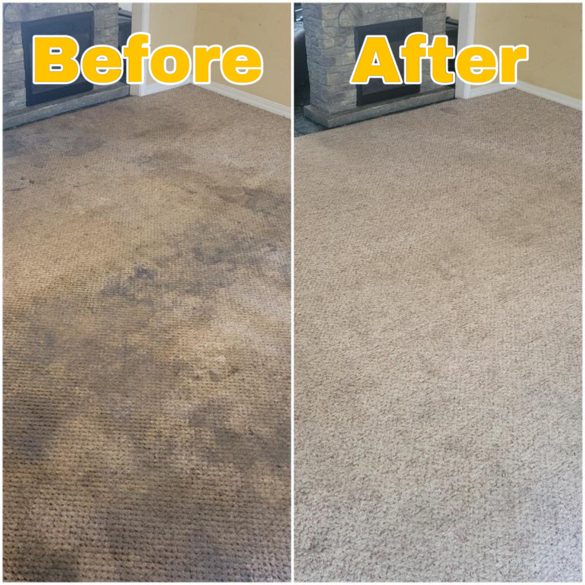Before and after image of residential carpet cleaning showing dramatic results from Gold Standard Services in Sevier County.