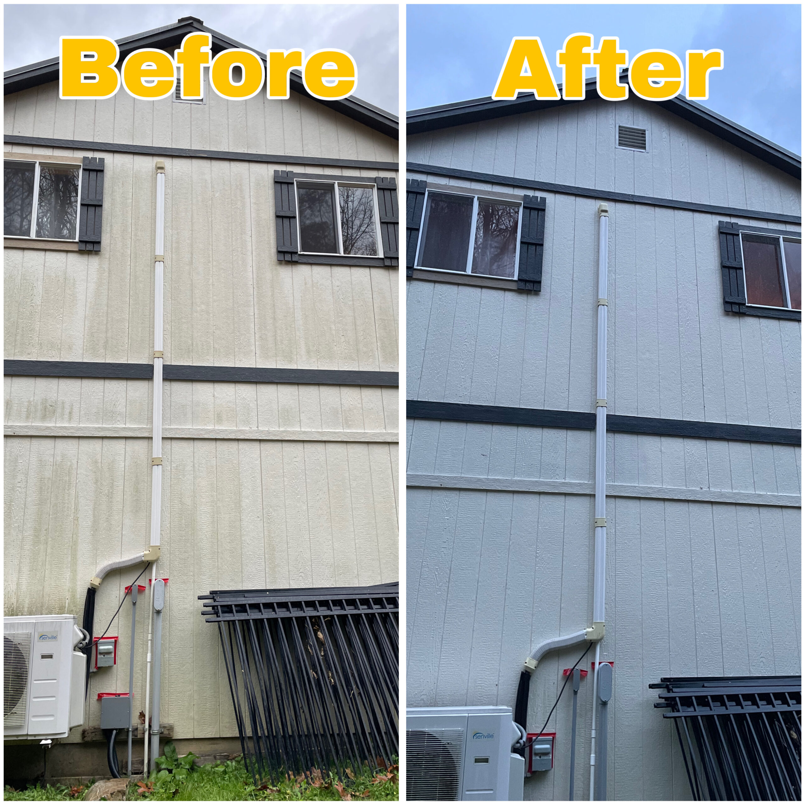 House washing professional soft washing vinyl siding to remove mold.