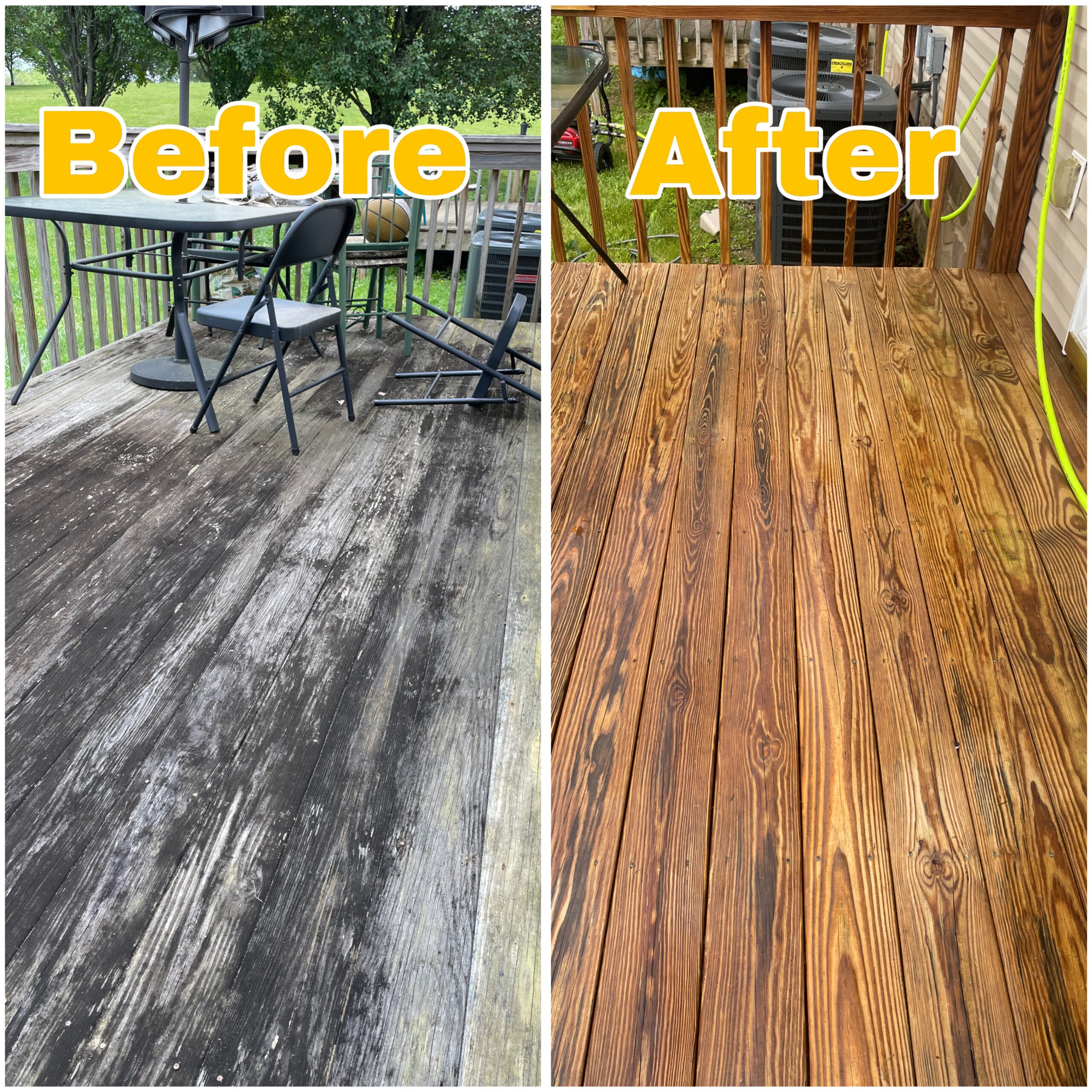 Pressure washing a wood deck in Maryville to strip away discoloration and surface growth