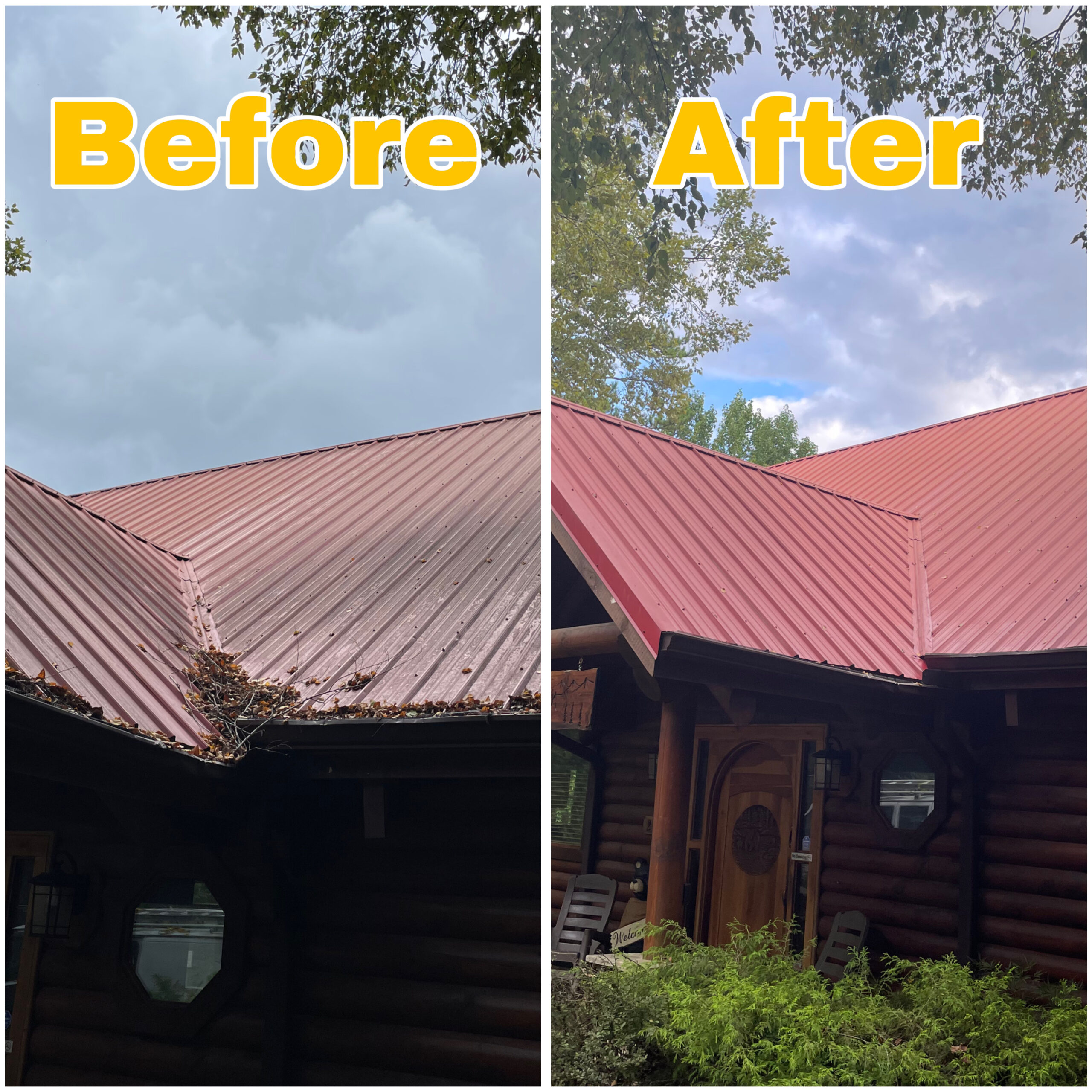 Clean metal roof reflecting sunlight after professional washing service near you.